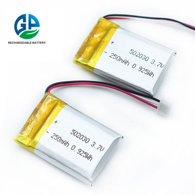 A bateria recarregável do polímero do lítio embala 502030 3,7 volts 250mAh