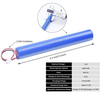 comprar Bateria de íon de lítio ICR18650 2S1P 7,4 V 2000mAh com proteção contra sobrecorrente de 500 ciclos de vida e células de grau A Fabricação em linha