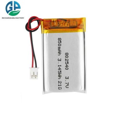 buy 3.7V 850mAh 802540 KC IEC62133 Approved Lipo Rechargeable Lithium Polymer Battery Fabricação em linha