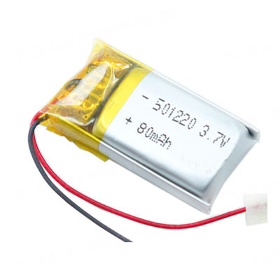Tamanho pequeno Li Poly Battery Pack 80 Mah Capacity Lipo 501220 3.7V