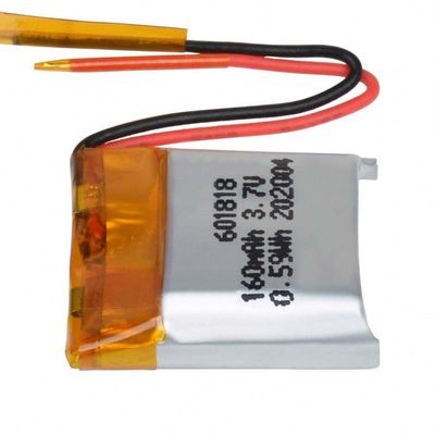 Bateria recarregável do polímero do lítio 601818, 3.7V Li Polymer Cell 160mAh