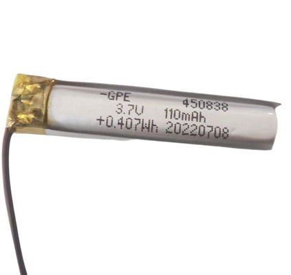 Bateria pequena do polímero do lítio do tamanho 3.7V, 450838 bateria de 110mAh Li Polymer 3.7V