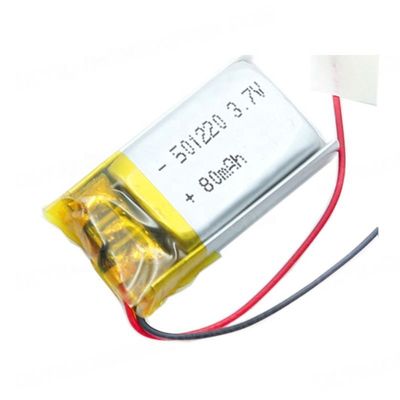 bateria de lítio do polímero de 80mAh 501220 3.7V KC com o conector do PCM do fio