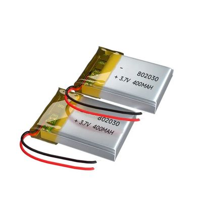 Bateria de Li-polímero de 3,7 V de 400 mAh com corrente de descarga de 2C e proteção contra sobrecarga