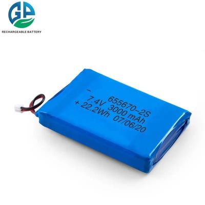 Bateria de polímero de lítio 7,4V 3000mAh com proteção contra sobrecarga para fonte de energia confiável