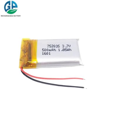 752035 500mah 3.7v Bateria recarregável Li Poly para reprodutor de áudio
