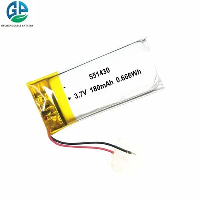 Bateria recarregável de polímero Li de alta capacidade 3.7 V 551430 180mah