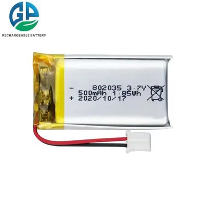 Bateria de Lítio Polímero Recarregável Lipo 500mAh 802035 Aprovada pela KC para Dispositivos de Beleza