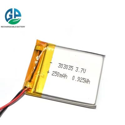 Lipo 3,7 V 250mah 303035 Bateria de lítio polimérico UL1642 IEC62133 KC CB IEC62133 aprovado