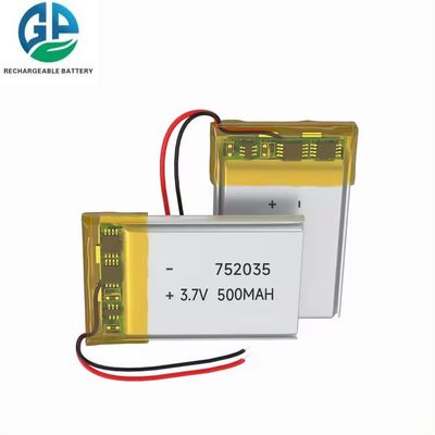 KC CB IEC62133 aprovado Bateria recarregável Lipo 3.7V 500mAh 752035