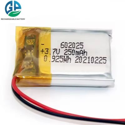 IEC62133 KC Bateria de lítio recarregável de polímero aprovada Lipo 602025 250mah 3.7v