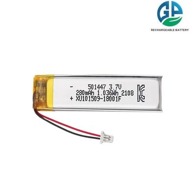 Bateria de alta taxa de descarga 30C recarregável 501447 Customizado LED Li-Polymer 3.7v 280mah Bateria Lipo