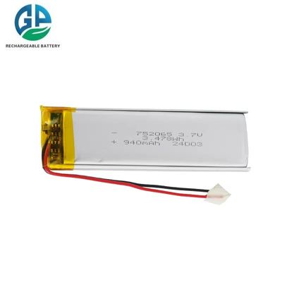 KC CB IEC62133 Bateria recarregável LiPo Pack 752065 940mAH Célula de lítio polímero Lipo Bateria 3.7v 10ah Bateria de rastreador