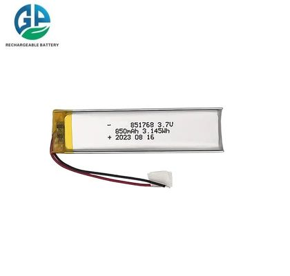 Alta Capacidade 3.7V 850mAh 500 vezes Vida do Ciclo Bateria recarregável de polímero de lítio 851768 1S1P