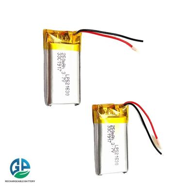 Bateria de polímero de lítio recarregável LiPo com aprovação KC IEC62133 de 3,7 V e 250 mAh