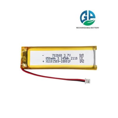 KC, MSDS, RoHS aprovado Bateria recarregável de iões de lítio 3.7v 850mAh Bateria de lítio polímero 702060