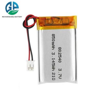 Bateria de Polímero de Lítio 3.7V 850mAh Aprovada pela KC IEC62133 Tamanho 802540 Bateria Lipo Recarregável