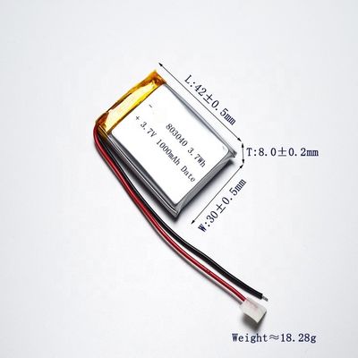 Polímero UN38.3 1C 803040 do lítio 3,7 bateria de V 1000mah Lipo